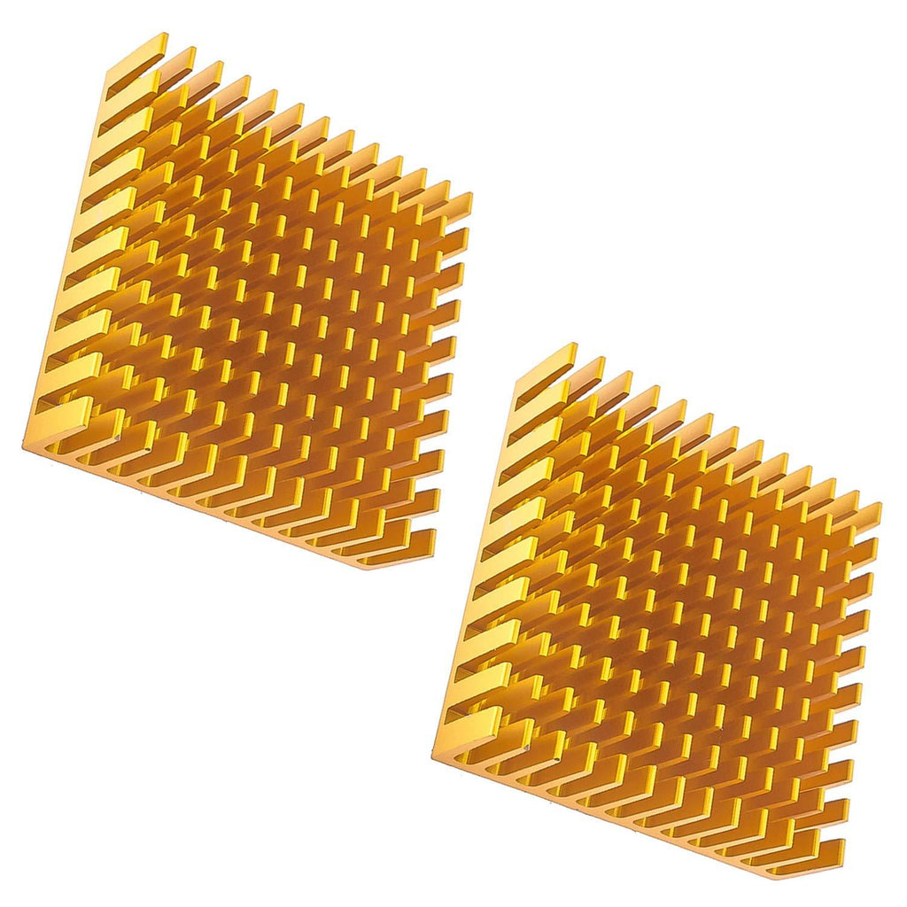 RuiLing 2-Pack 40x40x11mm Aluminum Cooling Heatsink Square Golden CPU Heat Sink Cooler Fin with 3M Silicone Based Thermal Pad Adhesive Stickers - LeoForward Australia