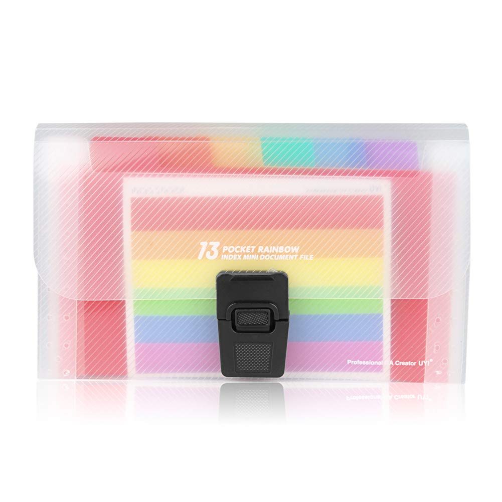  [AUSTRALIA] - 13 Pockets Accordian File Organizer, Geila A6 Size Mini File Folders Expandable Rainbow Accordian File Manager Folder A6 Plastic Wallet for Storage Invoice/Receipt Information/Cards/Coupon A6 Mini Size