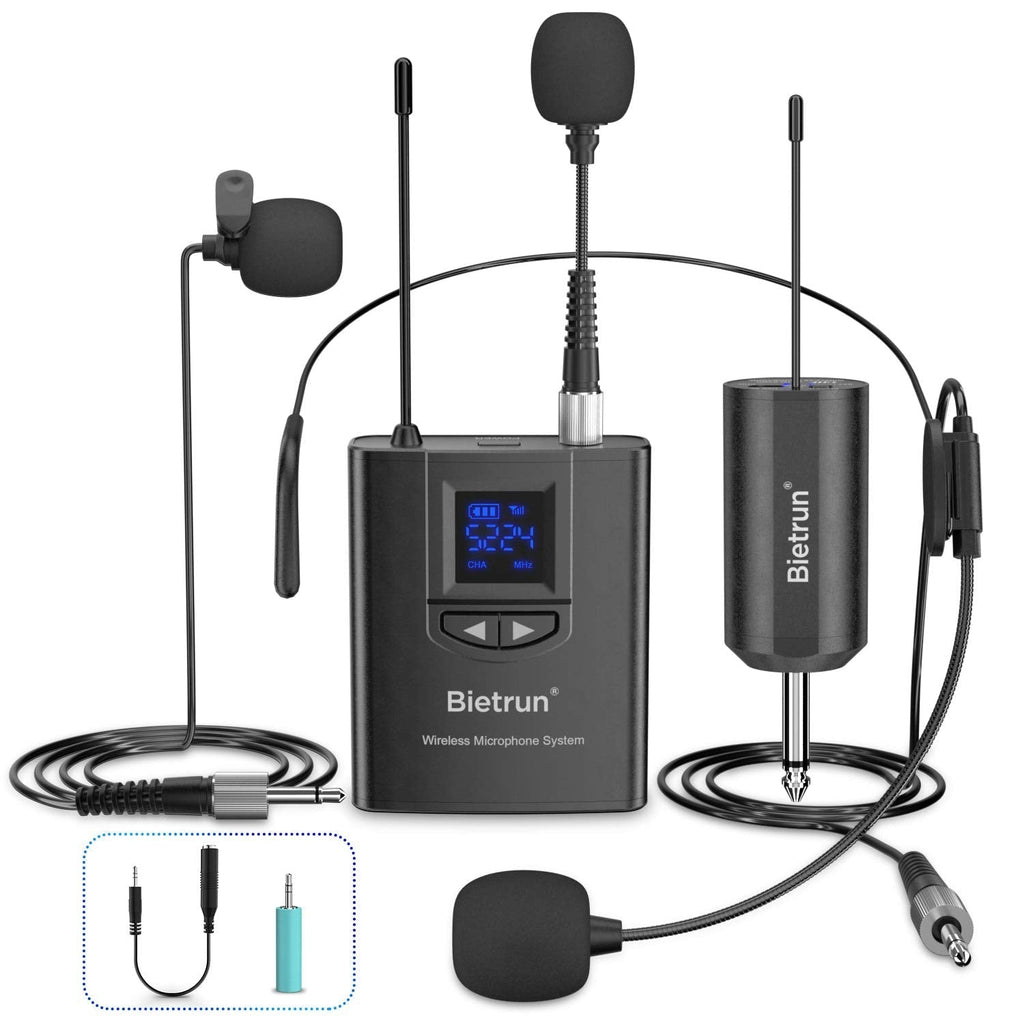  [AUSTRALIA] - UHF Wireless Lavalier Lapel Microphone System/Headset Mic/Stand Mic, 165ft Range, Bietrun, Rechargeable Transmitter Receiver, 1/4" Output, for iPhone,Android,PA Speaker,DSLR Camera,YouTube, Recording