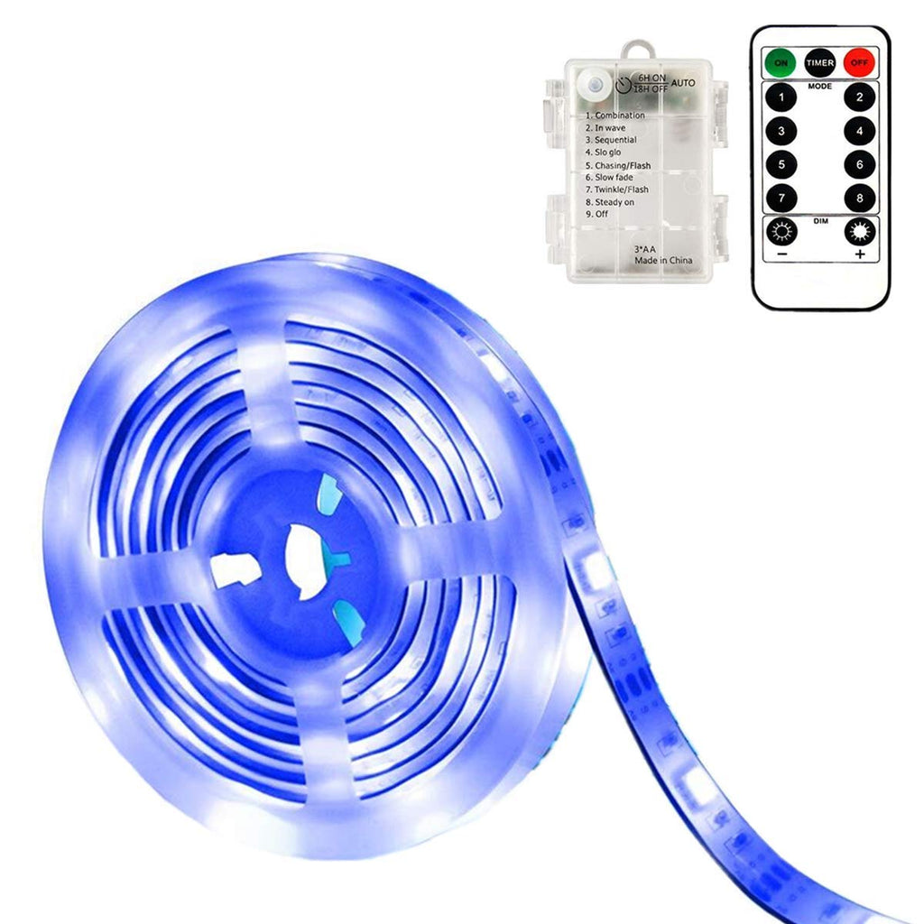  [AUSTRALIA] - echosari Blue Led Strip Lights Waterproof Battery Operated with Remote, 8 Modes, Dimmable, Timer, Self-Adhesive, Cuttable, 3M 90Led Battery Strip Led Light for Indoor Outdoor Decor