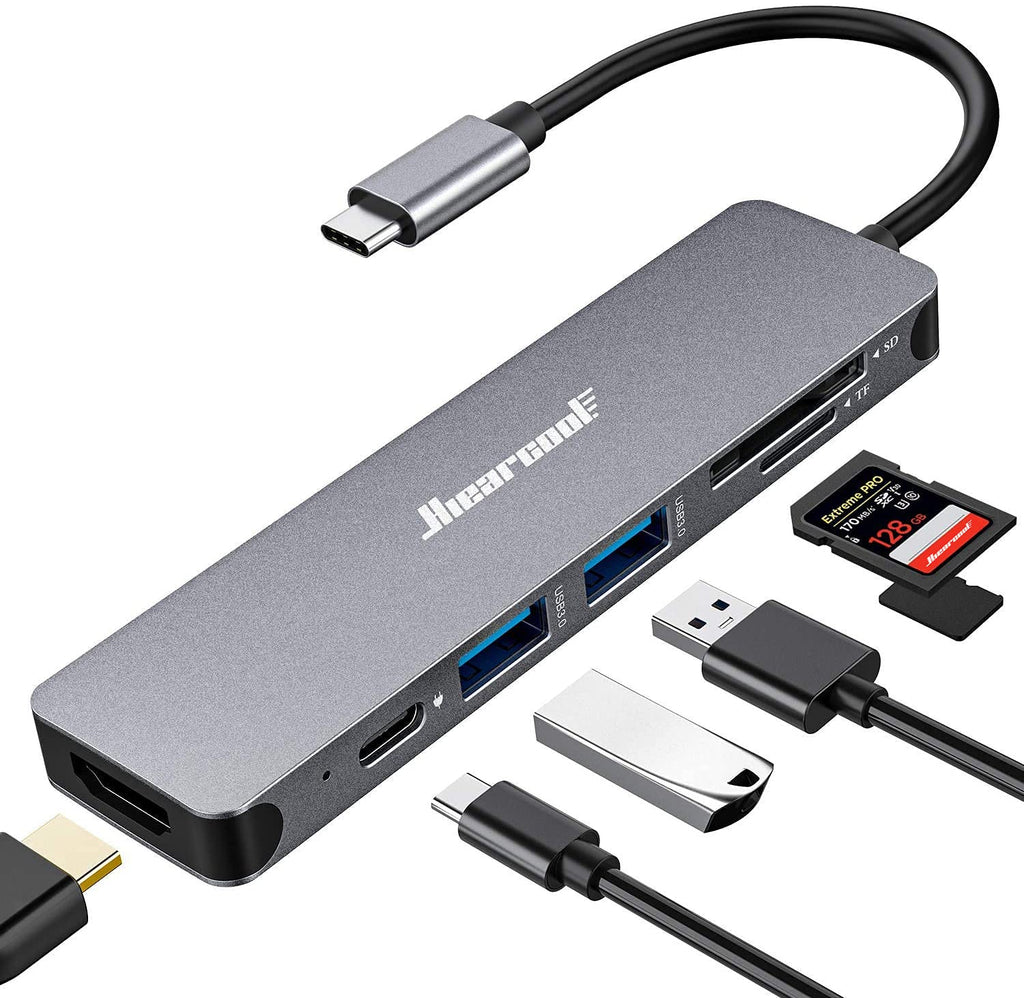  [AUSTRALIA] - USB C Hub, Hiearcool MacBook Pro Adapter USB C Dongle, 7 in 1 USB C to HDMI Multiport Adapter Compatible for USB C Laptops Nintendo and Other Type C Devices (4K HDMI USB3.0 SD/TF Card Reader 100W PD) Space Grey