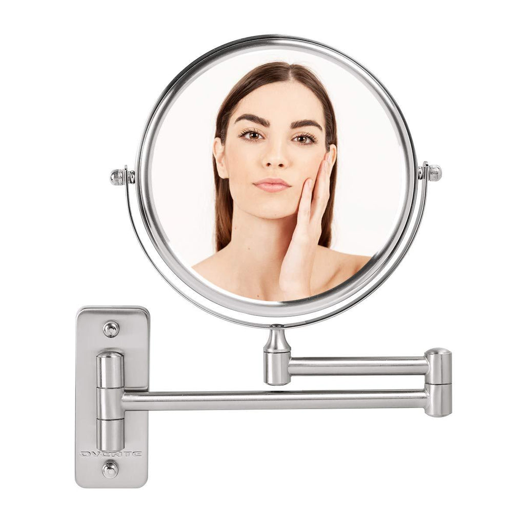  [AUSTRALIA] - Ovente Round Swivel Wall Mounted Makeup Vanity Mirror Compact Double Sided 7 Inch 1X 7X Magnification Decorative Adjustable Arm For Bathroom Bedroom Cosmetic Nickel Brushed MNLFW70BR1X7X