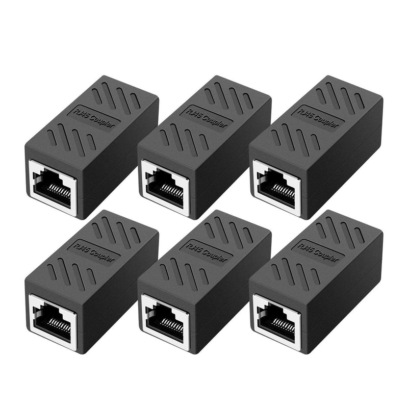  [AUSTRALIA] - RJ45 Coupler，Ethernet Coupler, in Line Coupler for Cat7/Cat6/Cat5e/Cat5 Ethernet Cable Extender Adapter Female to Female (6 Pack Black) RJ45 6 pack