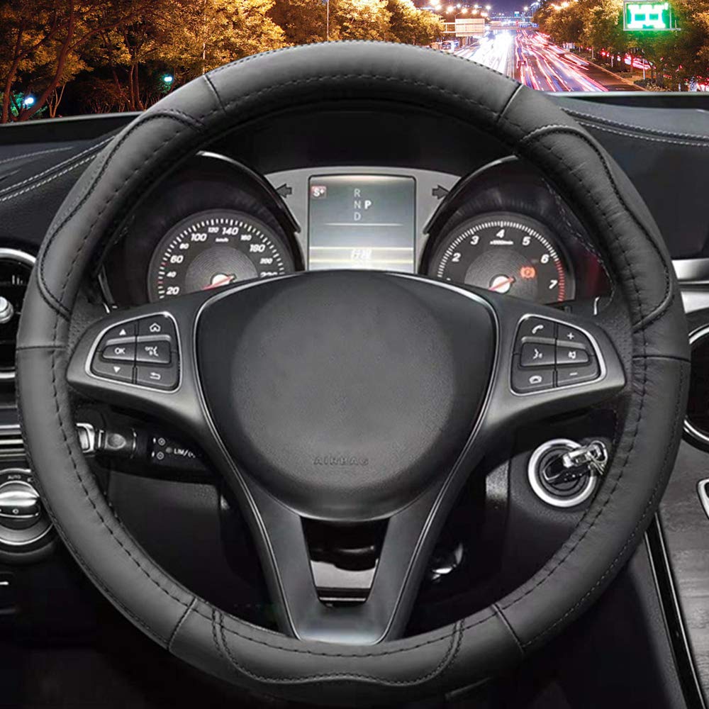  [AUSTRALIA] - Universal 15 inch Microfiber Leather Auto Car Steering Wheel Cover, Black