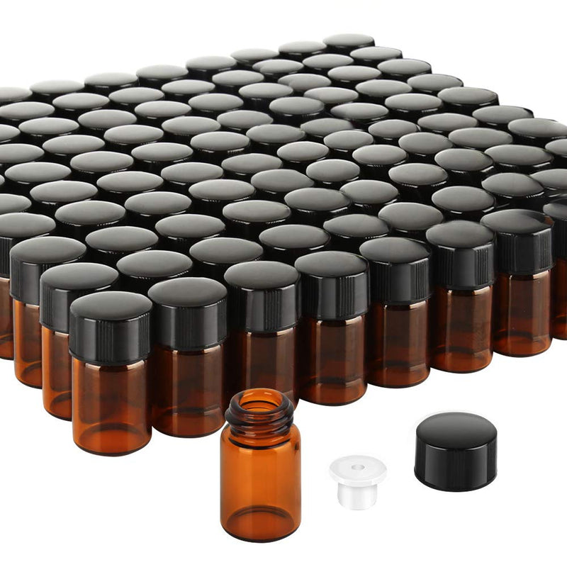 Teenitor 100 Packs 2 ML (5/8 Dram) Essential Oil Bottles, Small Sample Amber Glass Jars With Orifice Reducers And Black Caps For Oil Blends, Perfumes, Lab Chemicals - LeoForward Australia