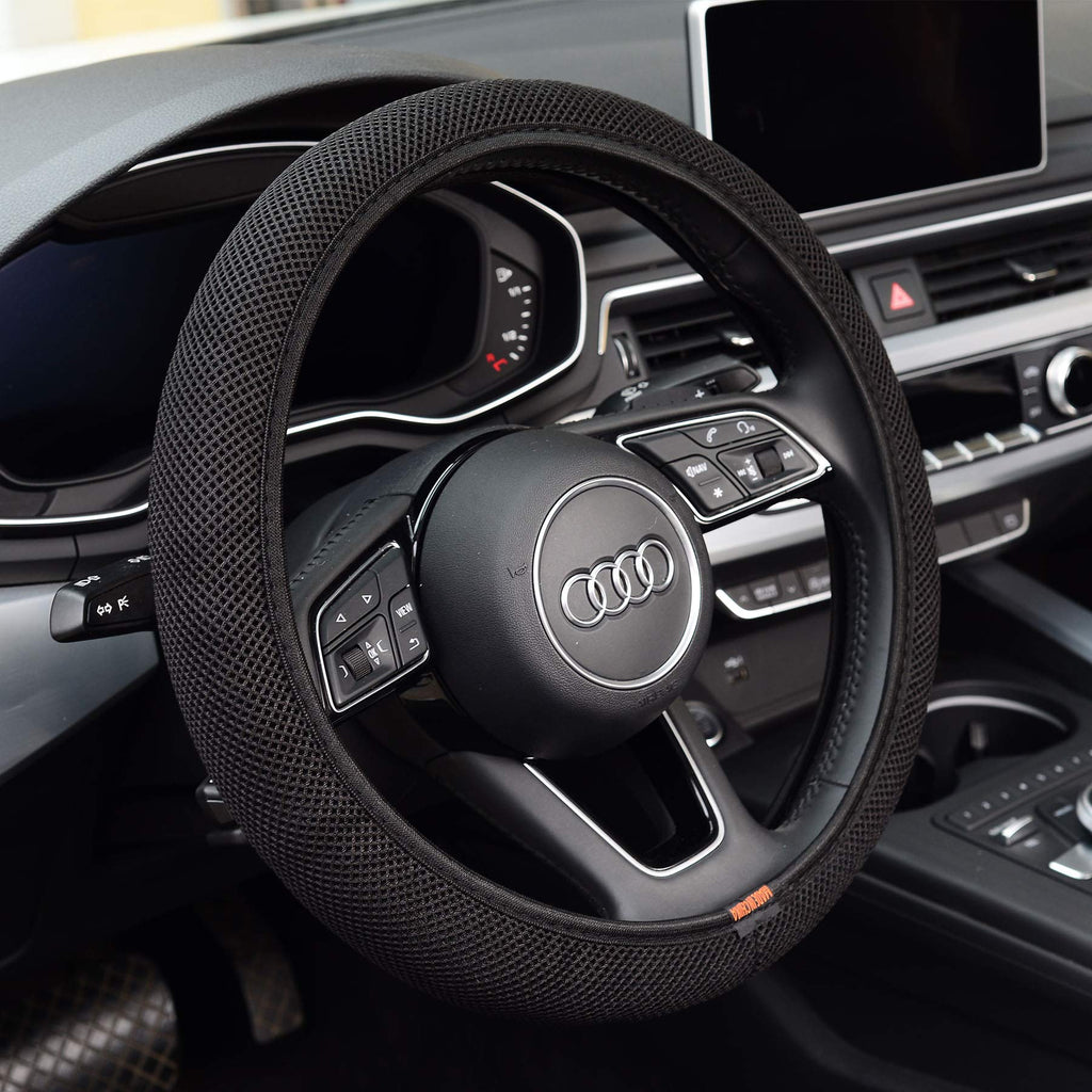  [AUSTRALIA] - KAFEEK Steering Wheel Cover, Universal 15 inch, Microfiber Breathable Ice Silk, Anti-Slip, Odorless, Easy Carry, Black