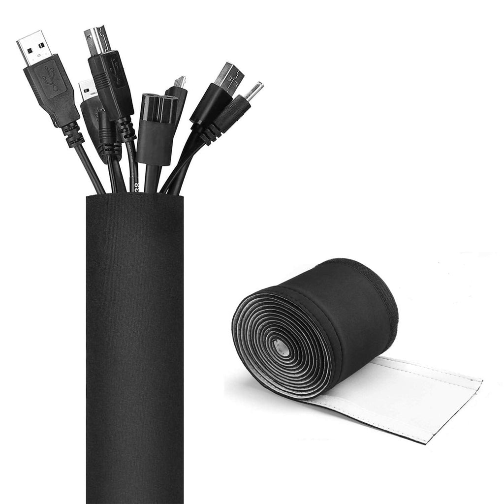  [AUSTRALIA] - JOTO 10.83ft Cable Management Sleeve, Cuttable Neoprene Cord Management Organizer System, Flexible Cable Wrap Cover Wire Hider for Desk TV Computer Office Home Theater -Reversible Black/White, Large
