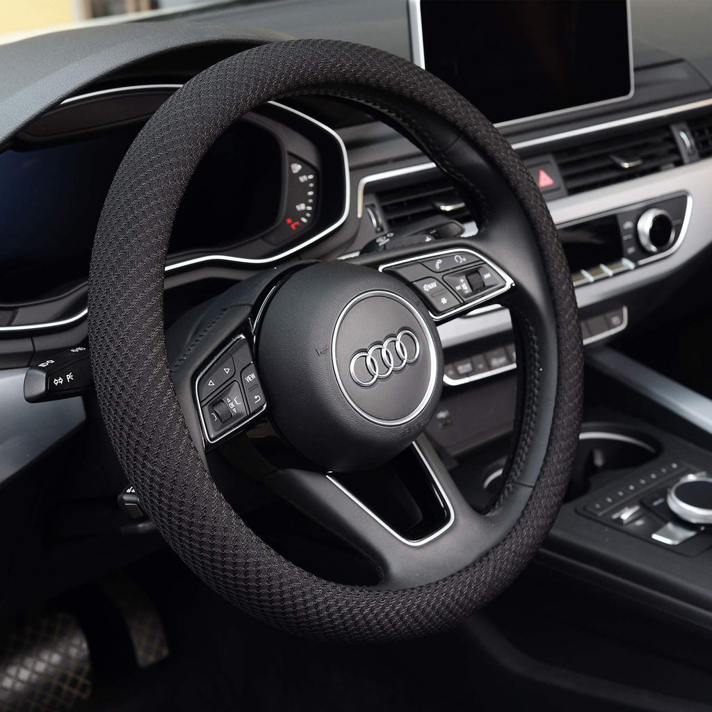  [AUSTRALIA] - KAFEEK Steering Wheel Cover, Universal 15 inch, Microfiber Viscose, Anti-Slip, Odorless, Black