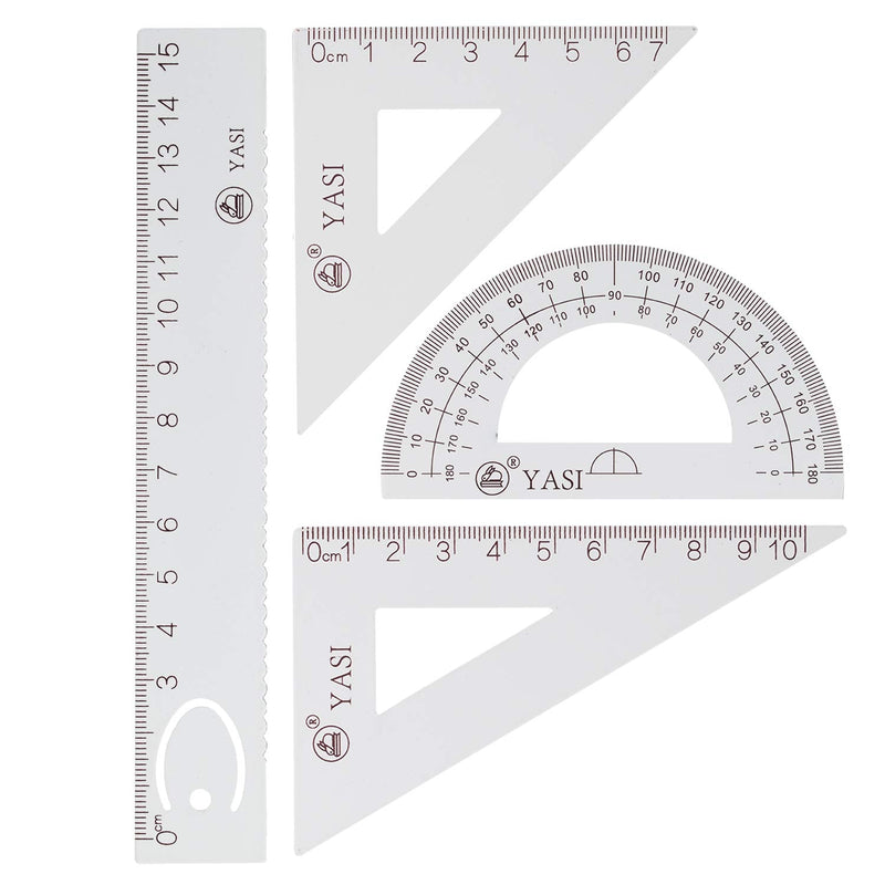  [AUSTRALIA] - 4 Pcs White Steel Scale Ruler Set,2 Pcs Triangular Ruler + Protractor + Linear Ruler, 4 Pack Drafting Tool for Students, Draftsman, Engineers, Geometry ,Design, Graphic, Examination, Math Or Painting