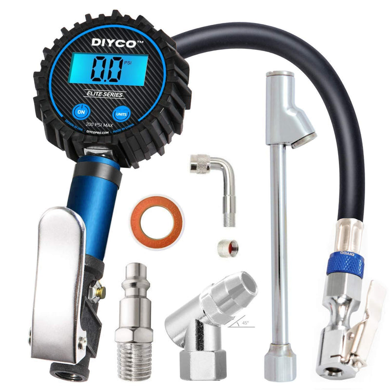 DIYCO D3.4 Blue Tire Pressure Gauge and Tire Inflator Air Tool | 7-PCS Air Chuck Accessories Kit | Digital Elite Series - LeoForward Australia