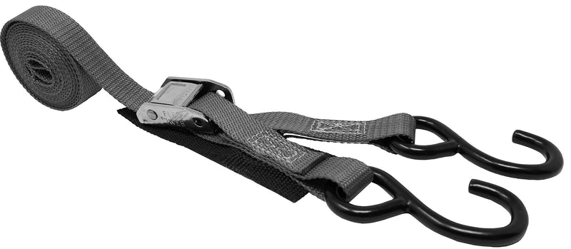  [AUSTRALIA] - 1 Inch Stainless Steel Cam Buckle Tie Down, Pull Loop for Easy Tightening, Vinyl Coated S Hook On Each End, Total Strap Length 8.5 Ft, Polyester Tie-Down Webbing. Gray