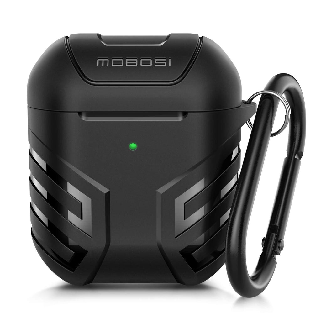 MOBOSI Military AirPods Case Cover Designed for AirPods 2 & 1, Full-Body Protective Vanguard Armor Series AirPod Case with Keychain for AirPods Wireless Charging Case, Black [Front LED Visible] - LeoForward Australia