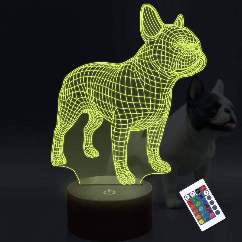  [AUSTRALIA] - Lampeez 3D French Bulldog Night Light, 16 Colors Changing Optical Illusion Lamp with Remote Birthday Xmas Valentine's Day Gift Idea for Toddler Boys Girls