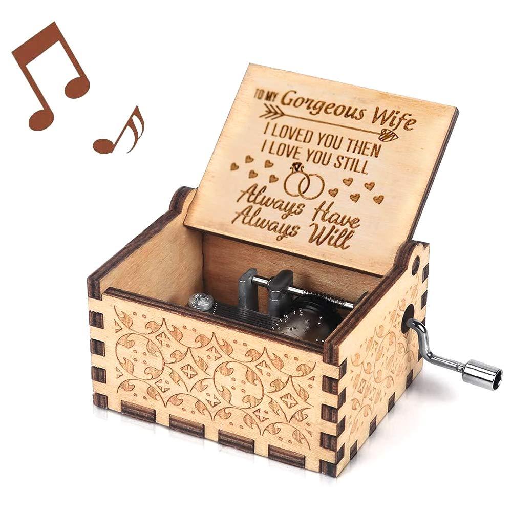  [AUSTRALIA] - You are My Sunshine Music Box, Gift for Wife from Husband Vintage Wooden Hand Crank for Wedding Anniversary/Valentine's Day/Birthday (Wood) Wooden-to My Wife