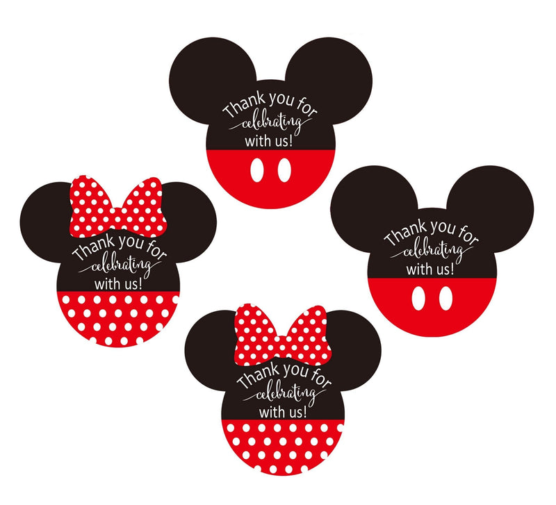 Mickey/Minnie Mouse Stickers "Thank You for Celebrating with Us" Labels 2.38 x 2 Inch PVC Mickey Stickers Holiday Present Stickers - 400 Pcs Red Mickey Minnie Stickers for Birthday Baby Shower Party Decoration (Red Mickey Mouse, 2 x 2.38 inch) - LeoForward Australia