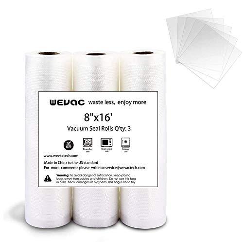 Wevac Vacuum Sealer Bags 8x16' Rolls 3 pack for Food Saver, Seal a Meal, Weston. Commercial Grade, BPA Free, Heavy Duty, Great for vac storage, Meal Prep or Sous Vide 8" x 16' 3 pack - LeoForward Australia