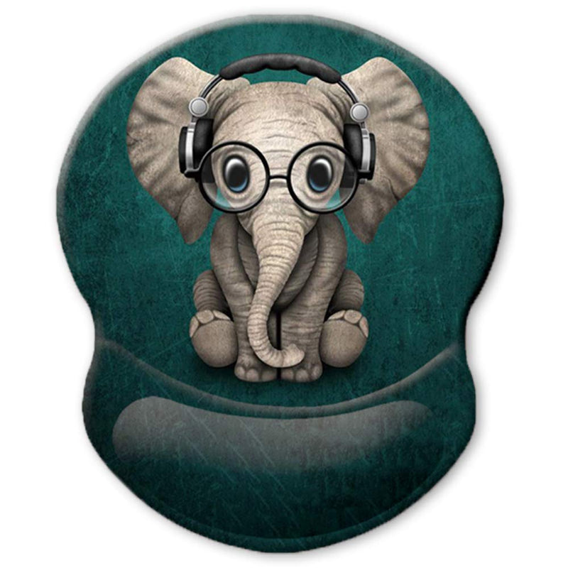 ITNRSIIET Ergonomic Mouse Pad with Gel Wrist Rest Support, Personalized Cute Green Pattern Headset Music Elephant, Pain Relief Comfort Wrist Rest Pad with Non-Slip PU Base for Home, Office - LeoForward Australia