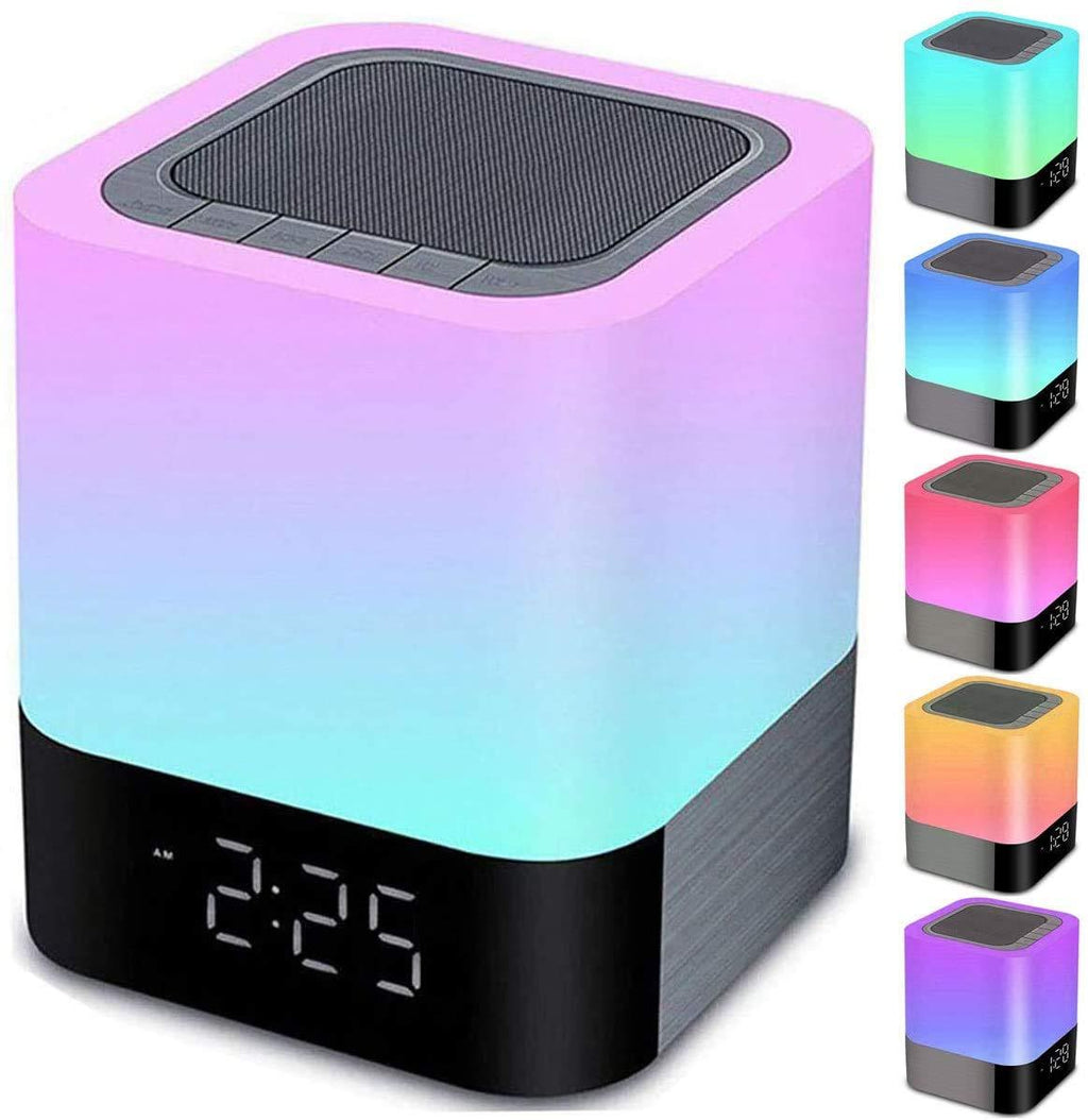  [AUSTRALIA] - Night Lights Bluetooth Speaker, Alarm Clock Bluetooth Speaker Touch Sensor Bedside Lamp Dimmable Multi-Color Changing Bedside Lamp, MP3 Player, Wireless Speaker with Lights