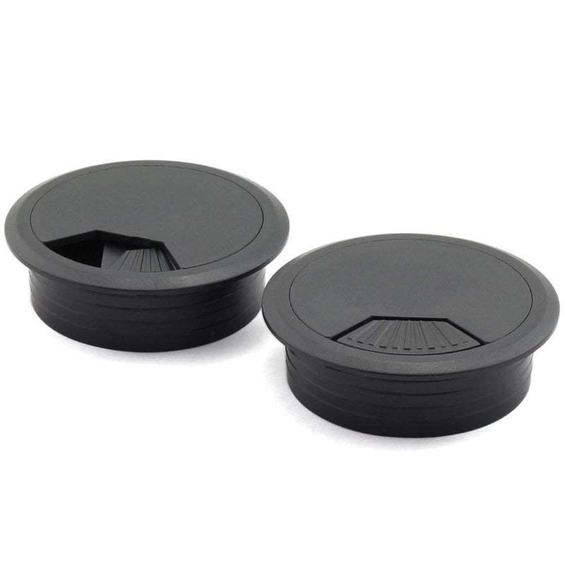  [AUSTRALIA] - HJ Garden 2pcs 2-3/8 inch Desk Wire Cord Cable Grommets Hole Cover for Office PC Desk Cable Cord Organizer Plastic Cover Black