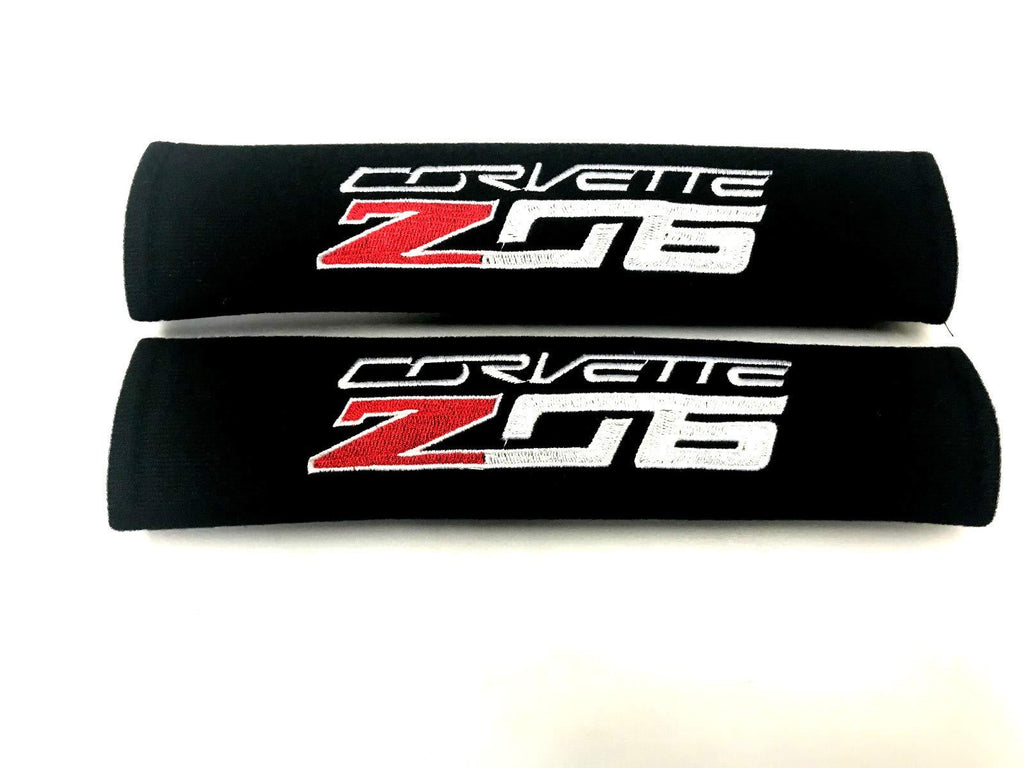  [AUSTRALIA] - Foxxi Pair Embroidery Chevy Corvette Z06 Sport Cotton Seat Belt Cover Shoulder Pad Cushion Racing