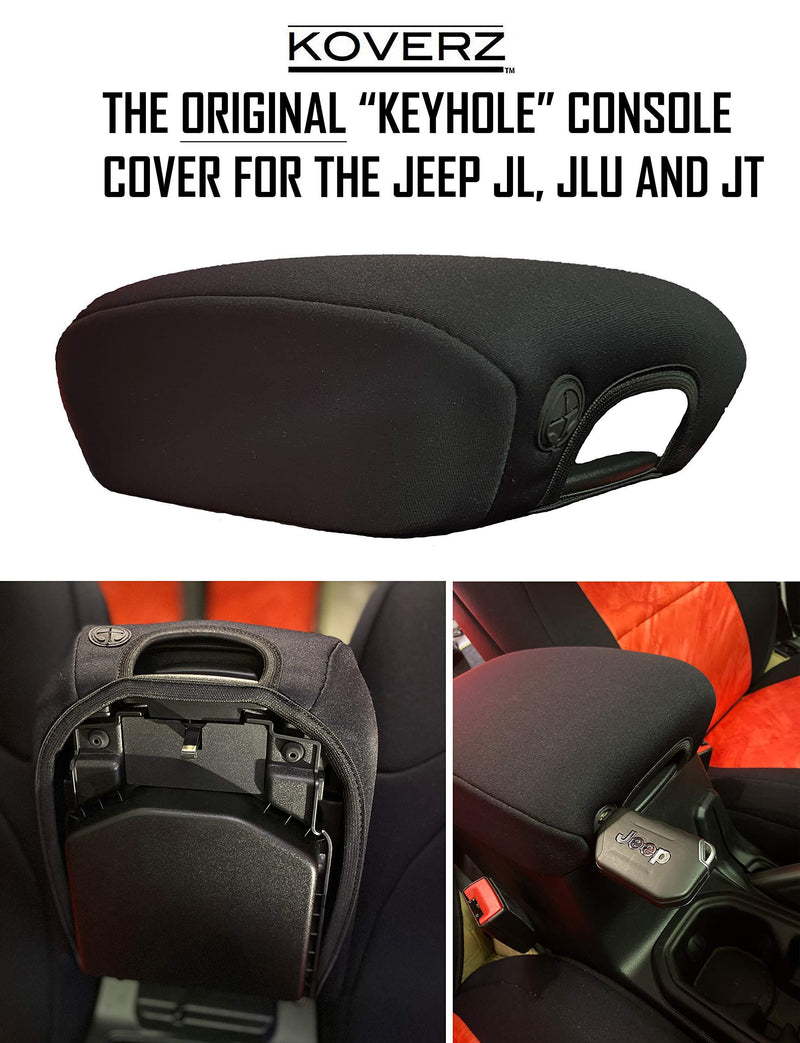  [AUSTRALIA] - Koverz Neoprene Jeep JL Console Cover Armrest Pad with Keyhole for Jeep Wrangler JL JLU Gladiator JT Sahara Sport Rubicon Unlimited 2018 2019 2020 - Black