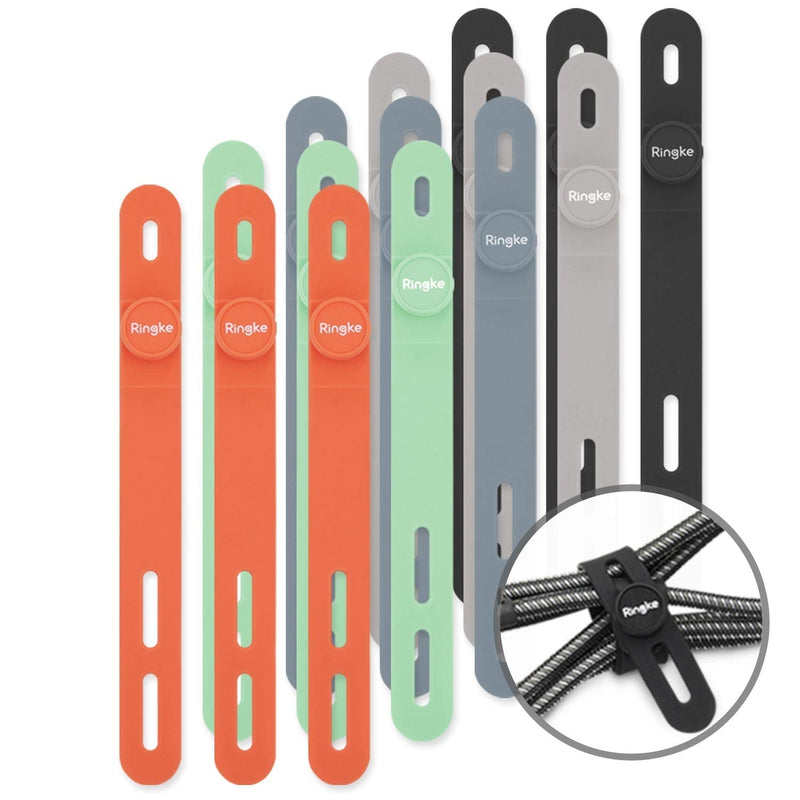  [AUSTRALIA] - Ringke Cable Tie Silicone (15 Pack) Colorful Reusable Holder Strap Organizer Management for Fastening Cable Cords and Wires