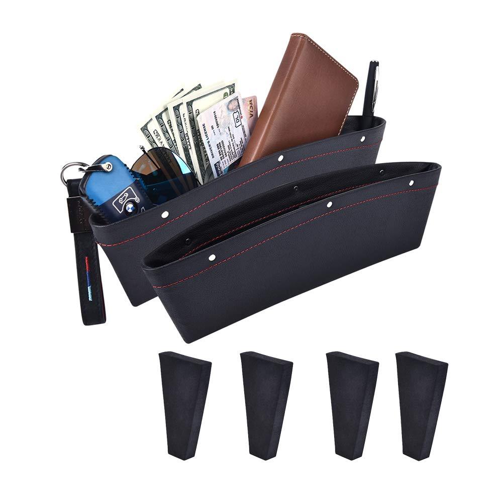  [AUSTRALIA] - Car Seat Gap Filler, ALAVISXF [2 Pack] Universal Leather Car Seat Pocket Organizer, with 4 Spacer Between Seats Gap Filler to Hold Keys, Coins, Phone, Cards, Pens (Black) Black