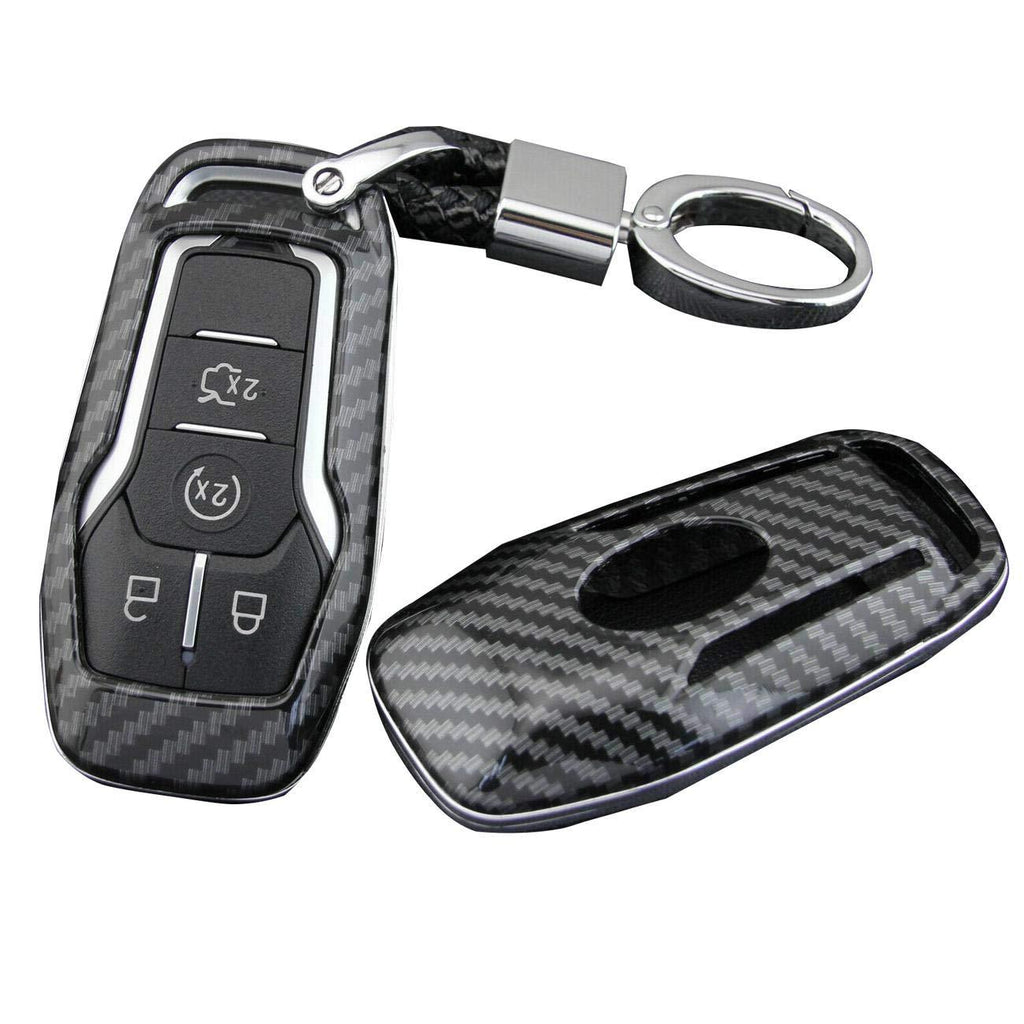  [AUSTRALIA] - Partol Keyless Smart Key Fob Cover Case Black Glossy Carbon Fiber Finish Key Fob Shell for Ford Fusion Mustang Edge F150 F250 Explorer Mondeo Lincoln MKZ MKC MKX Ford Lincoln