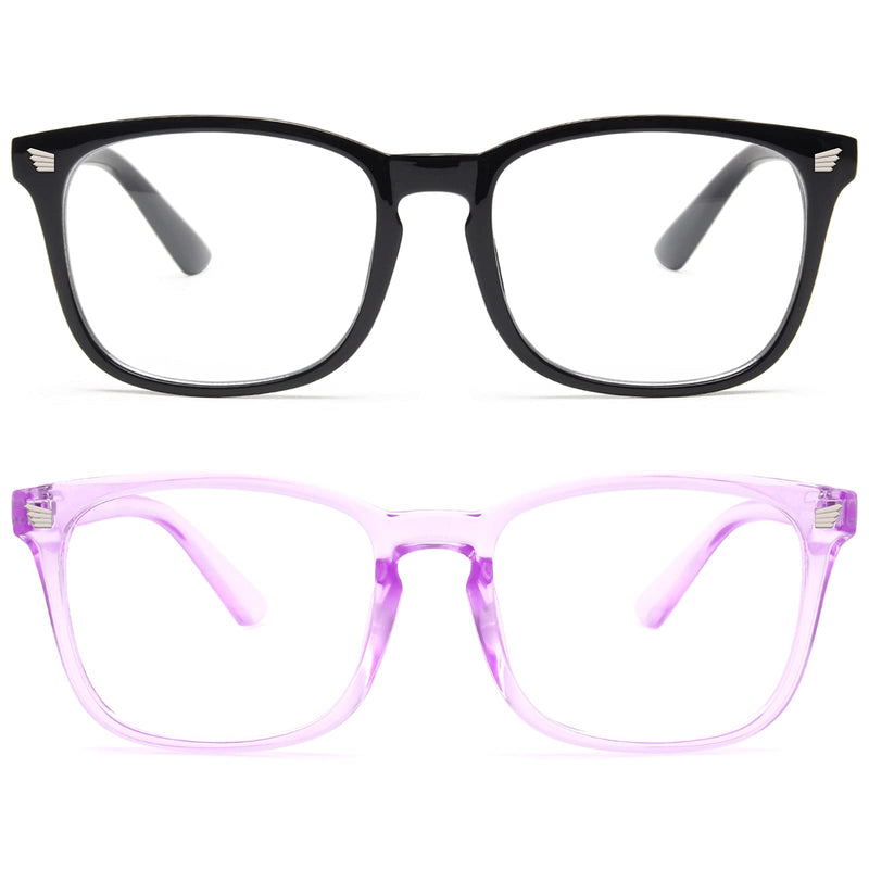  [AUSTRALIA] - livho 2 Pack Blue Light Blocking Glasses, Computer Reading/Gaming/TV/Phones Glasses for Women Men,Anti Eyestrain & UV Glare(Light Blcak+Clear Purple) *B6 Light Blcak+clear Purple