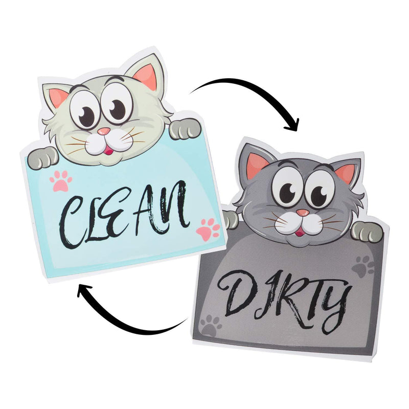  [AUSTRALIA] - Nidoul Clean Dirty Dishwasher Magnet Sign, 3.5" X 3.15" Waterproof Double Sided Strongest Magnets Flip Indicator, Cute Cat Dishwasher Accessories Kitchen Label for Home Organization 1