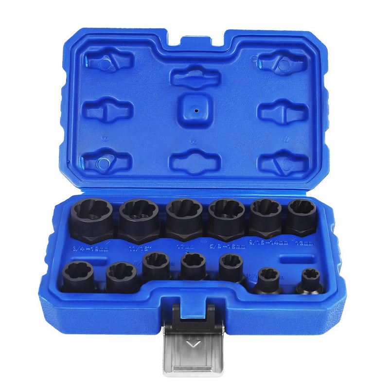  [AUSTRALIA] - Eapele Impact Bolt Nut Removal Extractor Socket Tool Set (13pcs) Blue-13pcs