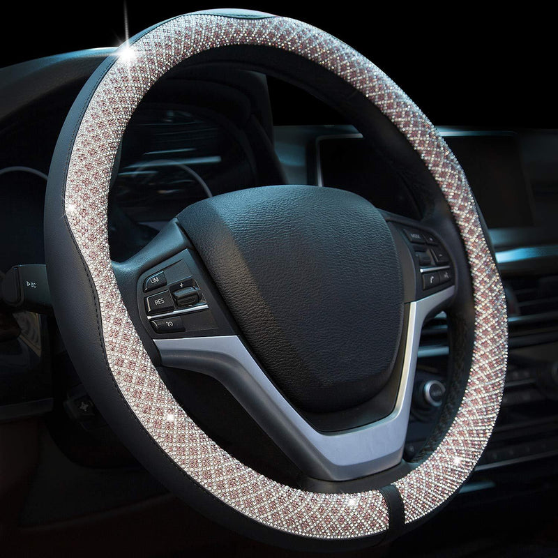  [AUSTRALIA] - Valleycomfy Universal 15 inch Diamond Crystal Leather Steering Wheel Cover for HRV CRV Accord Corolla Prius Rav4 Tacoma Camry X1 X3 X5 335i 535i,etc (Pink) Pink 15inch
