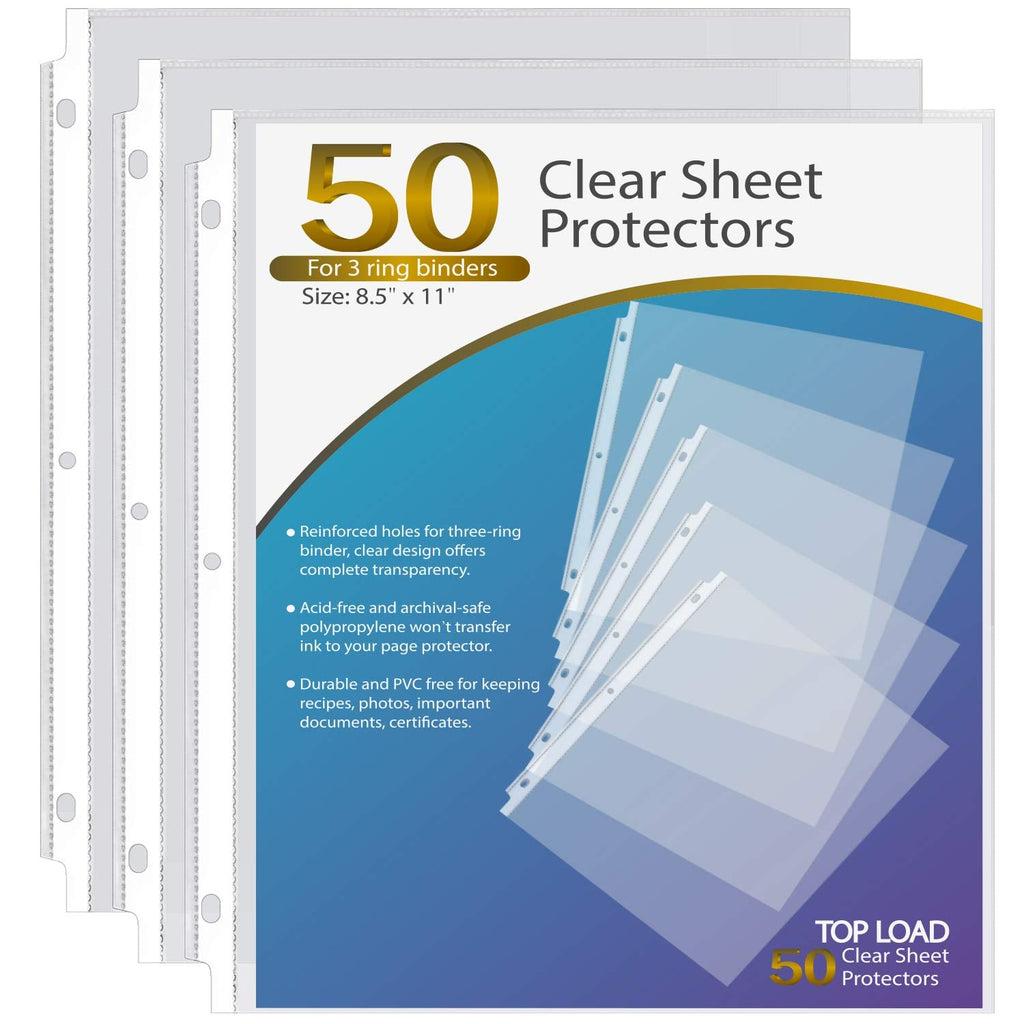  [AUSTRALIA] - KTRIO Sheet Protectors 8.5 x 11 inch Clear Page Protectors for 3 Ring Binder, Plastic Sleeves for Binders, Top Loading Paper Protector Letter Size, 50 Pack