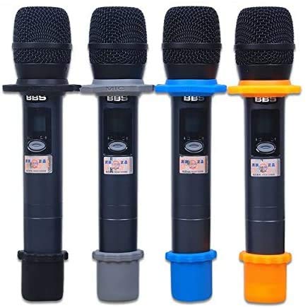  [AUSTRALIA] - YTYKINOY 4 Sets Wireless Handheld Microphone Shakeproof Anti-rolling Mic Protection Silicone Ring & Bottom Rod Sleeve Holder Stand for KTV Device (4 colors)