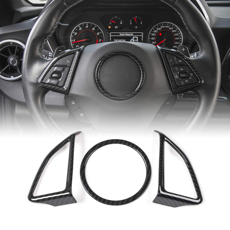  [AUSTRALIA] - CheroCar for Camaro Steering Wheel Kits Cover Carbon Fiber Items for Chevrolet Camaro 2017-2020, Interior Decoration Accessories, 3Pack Carbon Fiber3
