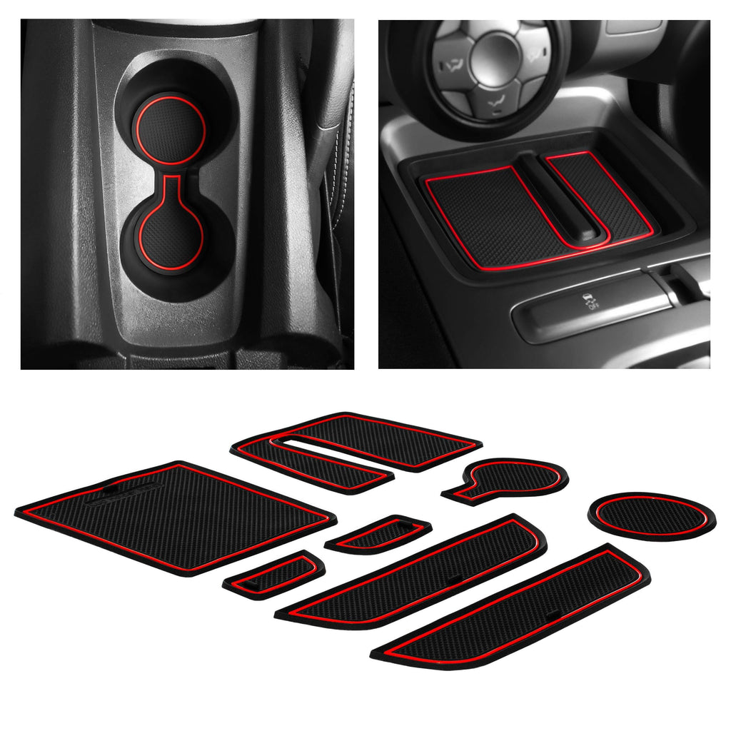  [AUSTRALIA] - CupHolderHero for Chevy Camaro 2010-2015 Custom Liner Accessories – Premium Cup Holder, Console, and Door Pocket Inserts 8-pc Set (Red Trim) Red Trim