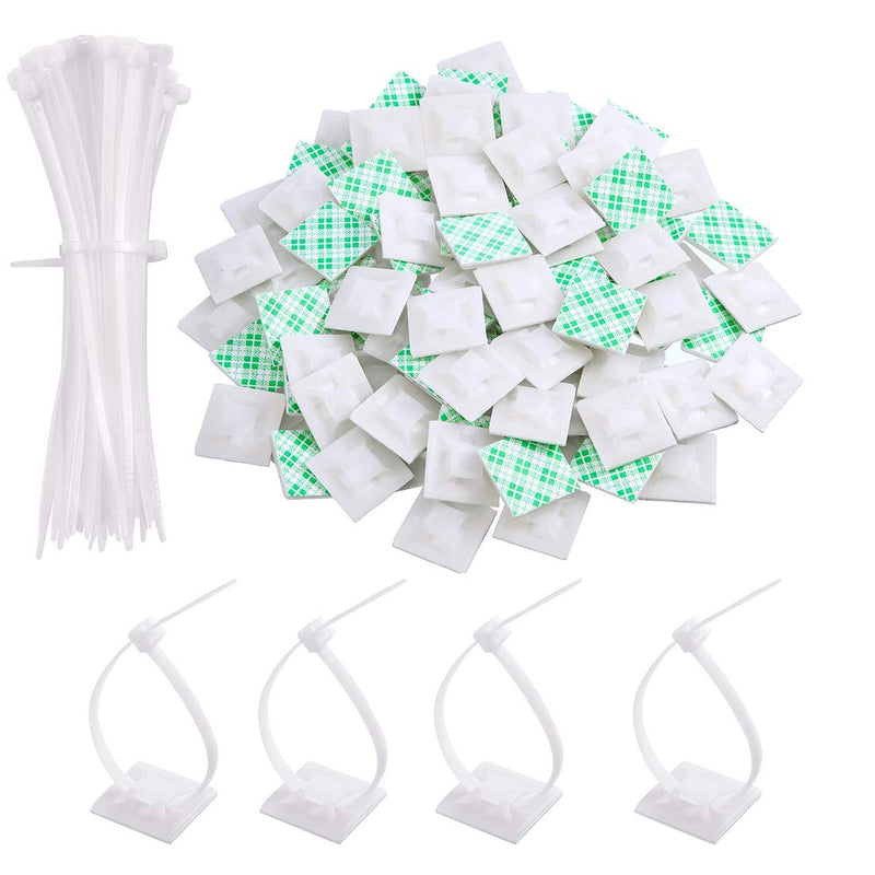 [AUSTRALIA] - (100 of Pack) Zip Tie Adhesive Mounts, Adhesive Cable Tie Mounts Mounting Base Kit Self Adhesive Holder With Multi- Purpose Nylon Cable Tie White (Length 150mm Width 20mm) White-Length 150mm, Width 20mm