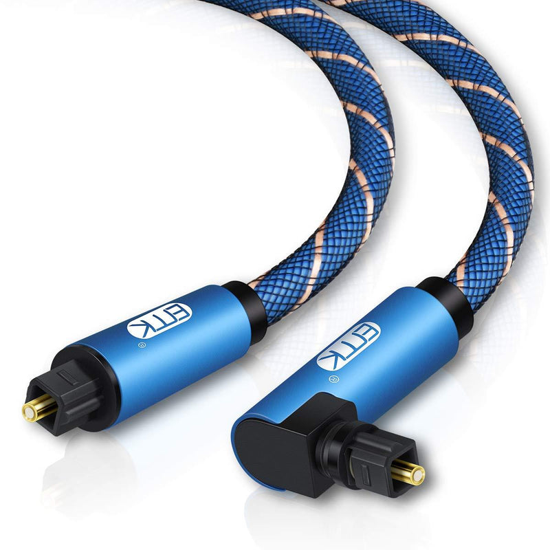 90 Degree Optical Audio Cable(6.6ft/2m) Nylon Braided Digital SPDIF Audio Optical Cable[360 Degree Rotatable,Super Practical] EMK Toslink Cable for Sound Bar, TV, PS4, Xbox - Blue Series 【6.6ft/2m】 - LeoForward Australia