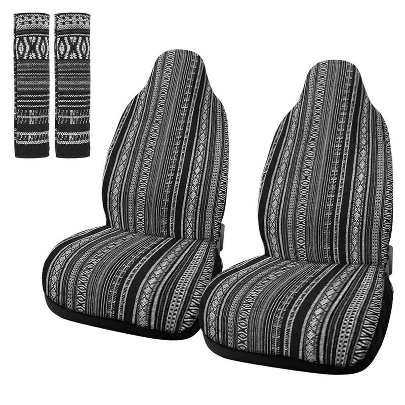  [AUSTRALIA] - X AUTOHAUX 2pcs Gray Universal Front Seat Cover Protectors Saddle Blanket Bucket Seat Cover with Seat-Belt Pad for Car