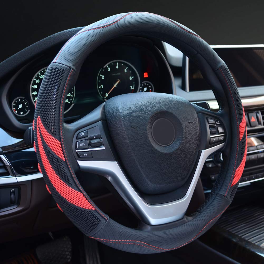Alusbell Microfiber Leather Steering Wheel Cover Breathable Auto Car Steering Wheel Cover for Men Universal 15 Inches Red Standard Size (14.5"-15") - LeoForward Australia