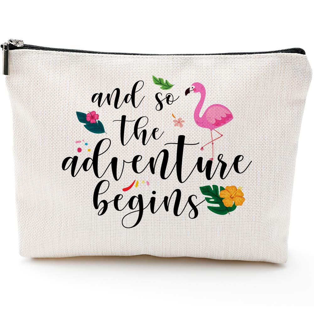 So Adventure Begins Wedding Gifts for Bride Cosmetic bag Bachelorette Party Gift Personalized Travel Makeup Bag Flamingo - LeoForward Australia