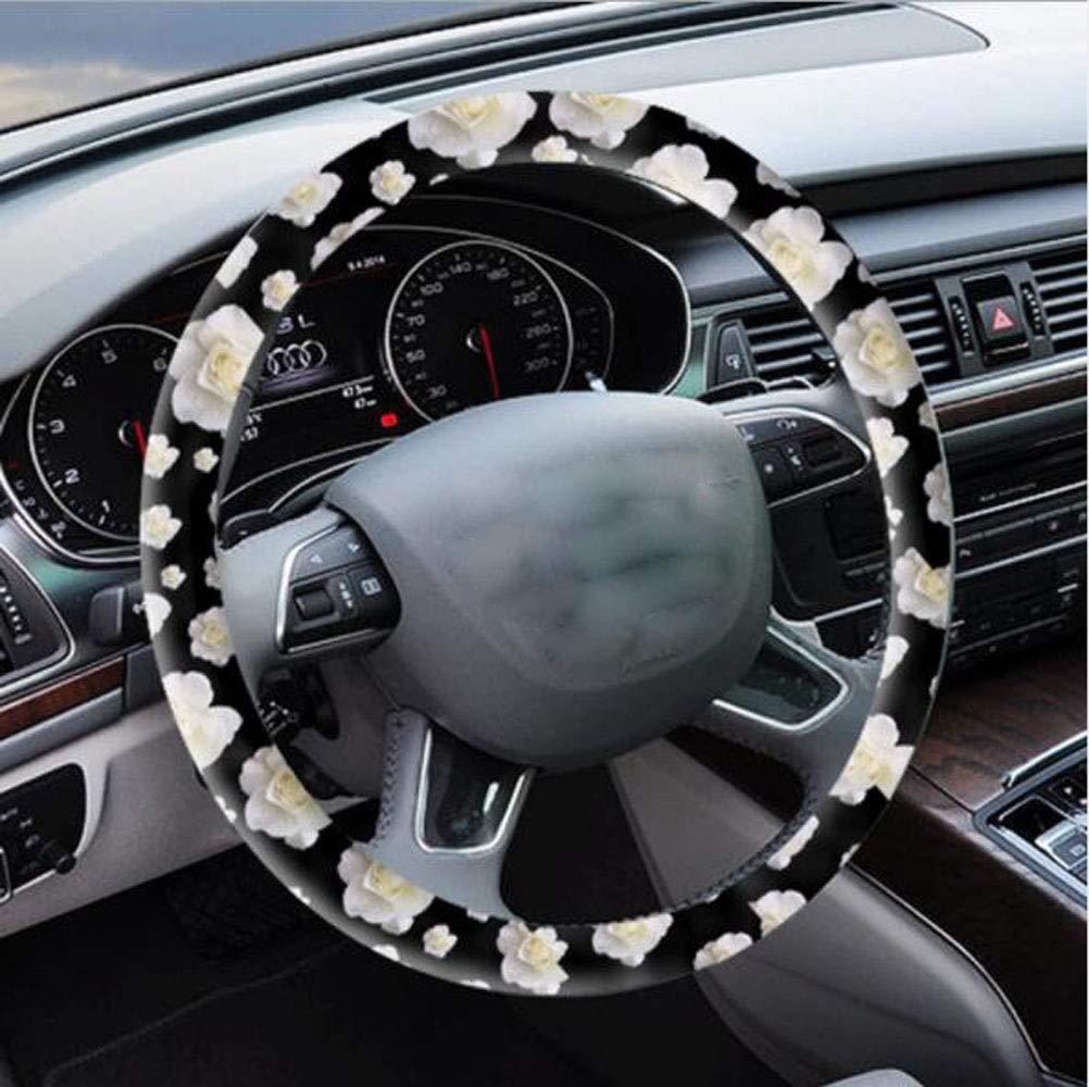  [AUSTRALIA] - Carmen Microfiber Leather Flower Steering Wheel Cover Cute Fashionable Durable Wheel Handle Protector Universal 15 Inch (Rose Flower) Rose flower