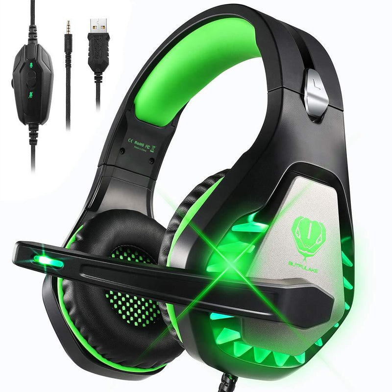 DIWUER Gaming Headset for Nintendo Switch, PS4, Xbox One with Noise Cancelling Mic, Soft Earmuffs Surround Sound Over Ear Headphones with LED Light for PC, Laptop Green - LeoForward Australia