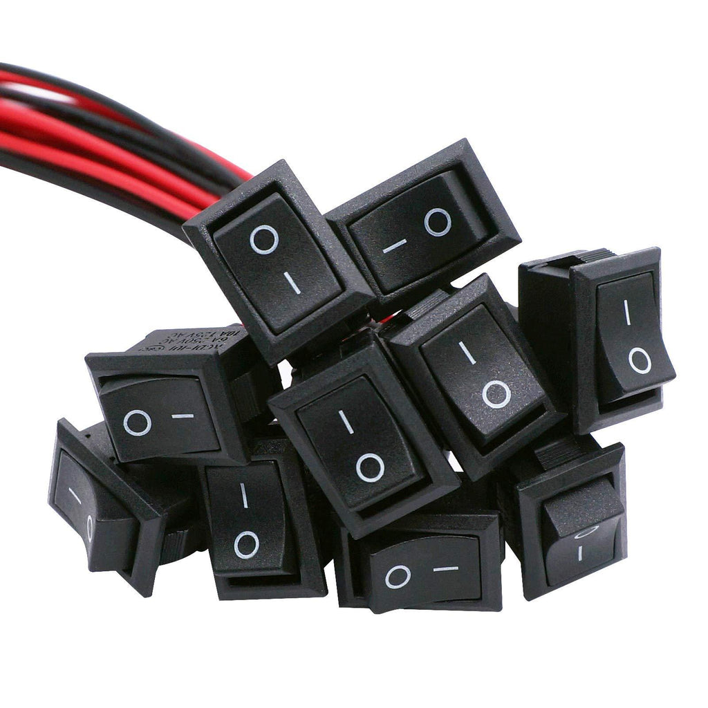 TWTADE 10Pcs Rocker Switch ON/Off 2Pin Latching Square Toggle SPST Switch Snap with Wires KCD1-X-F - LeoForward Australia