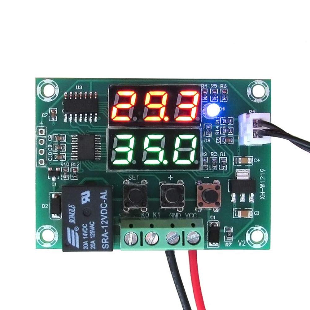  [AUSTRALIA] - XH W1219 Temperature Controller Module Double LED Display DC 12V Digital Cooling/Heating Thermostat with Waterproof NTC Probe Dual (Red Green) 2PCS