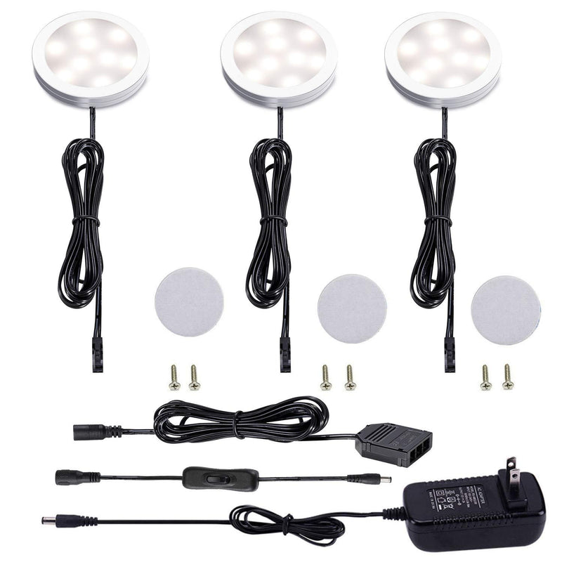 AIBOO 12V LED Under Cabinet Lighting Kit 3 Packs Slim Aluminum Puck Lights with 2-Way Switch All Accessories Included for Counter Closet Lighting 6W (Natural White) Natural White - LeoForward Australia