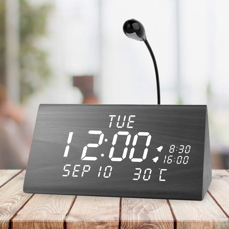  [AUSTRALIA] - MEKO Wood Digital Alarm Clocks for Bedrooms, Larger LED Display, 3 Levels Brightness, Dual Alarms, 3 Levels Volume Snooze Function and Nightlight Wooden Electric Besides Clock