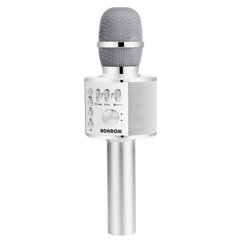  [AUSTRALIA] - BONAOK Wireless Bluetooth Karaoke Microphone,3-in-1 Portable Handheld Karaoke Mic Speaker Machine Home Party Birthday for All Smartphones PC(Q37 Silver)