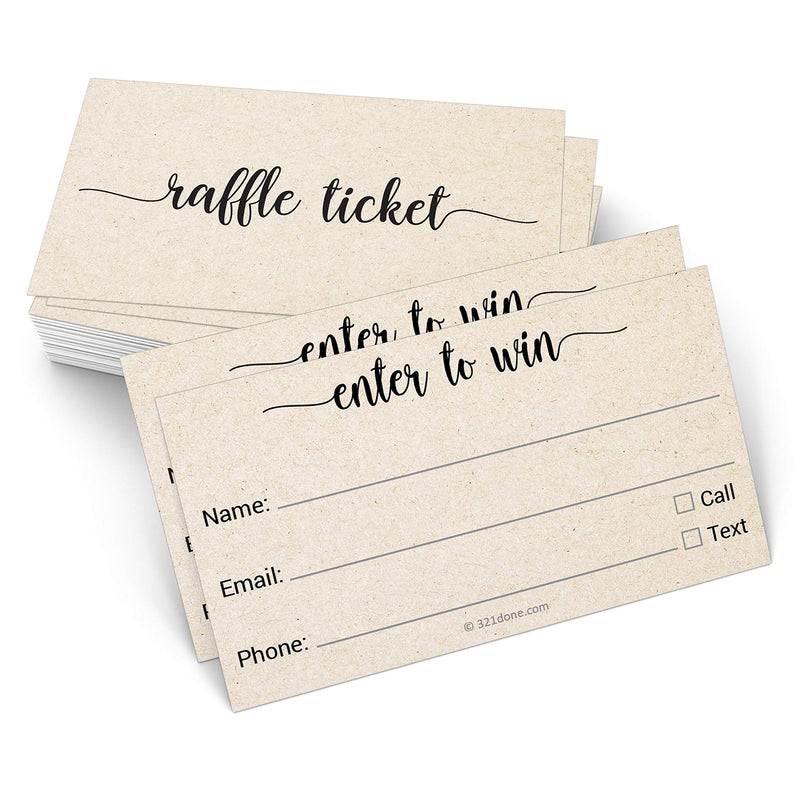 [AUSTRALIA] - 321Done Enter to Win Tickets (Set of 50) 3.5" x 2" Name, Phone Number, and Email, Raffle Tickets Entry Form for Contests, Drawings, Lotteries Prize Game, Kraft Tan 3.5 x 2 inches 3 Info Lines