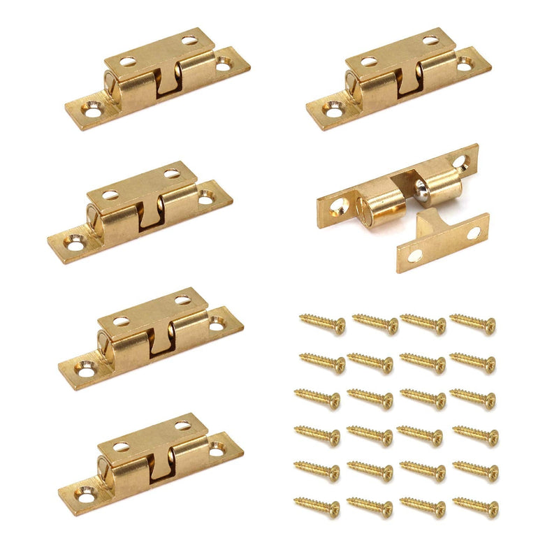  [AUSTRALIA] - 50MM Ball Catch Omitfu Set of 6 Solid Brass Adjustable Double Ball Tension Roller Catch Latch Hardware Fitting for Cabinet Closet Furniture Door with Screws 50mm Gold